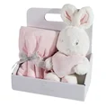 Zestaw koc dziecięcy z zabawką przytulanką króliczek - 100 x 75 cm - różowy 1