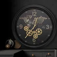 Dekoracyjny zegar ścienny w stylu vintage z mapą i ruchomymi kołami zębatymi - 53 x 9 x 53 cm - czarny 6
