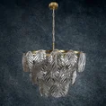 Lampa  DAGI ze szklanymi  zawieszkami  w formie liści z dymionego szkła - ∅ 57 x 56 cm - złoty 5