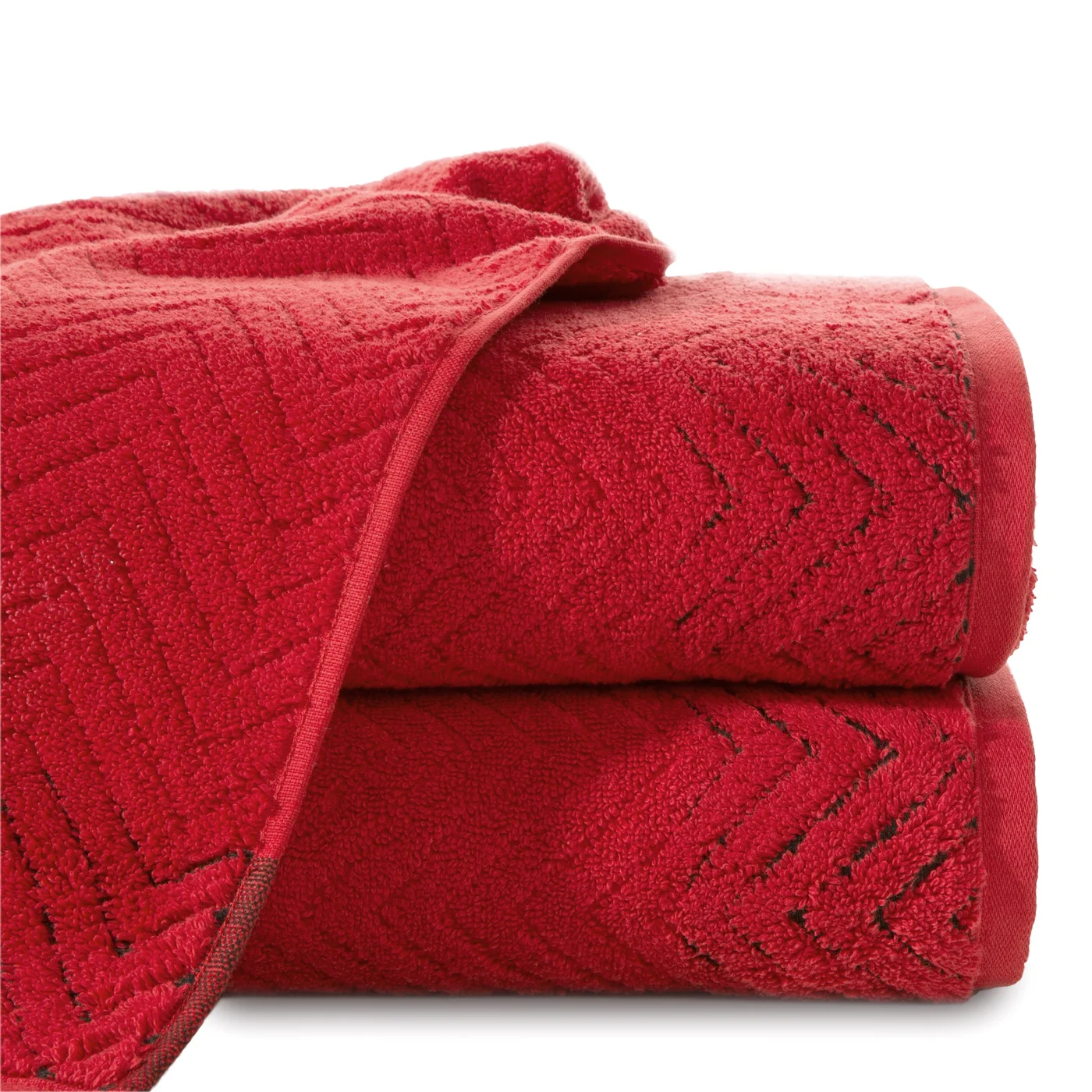 Ręcznik INDILA w kolorze czerwonym, z żakardowym geometrycznym wzorem