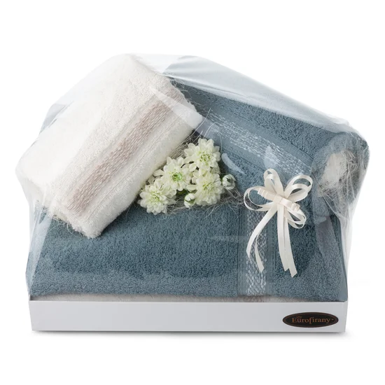 Zestaw prezentowy - komplet 4 szt ręczników w kartonowym opakowaniu na prezent - na każdą okazję - 35 x 30 x 20 cm - kremowy