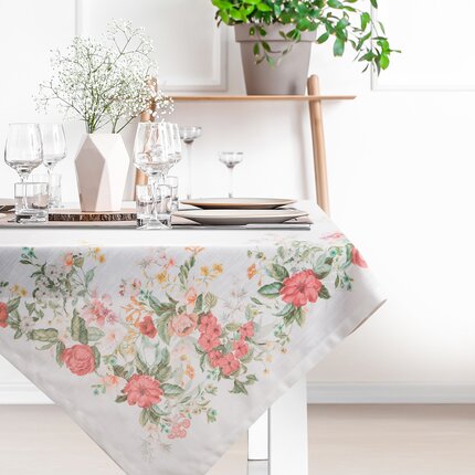 Obrus SUMMER 12 zdobiony nadrukiem letnich kwiatów 90 x 90 cm naturalny,różowy