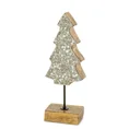 Figurka drewniana CHOINKA na metalowej nóżce zdobiona błyszczącymi cyrkoniami i koralikami - 9 x 5 x 23 cm - srebrny 2