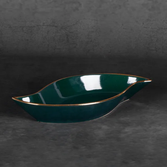 Patera ceramiczna AMORA 2 o lśniącej powierzchni ze złotym detalem - 31 x 17 x 5 cm - zielony