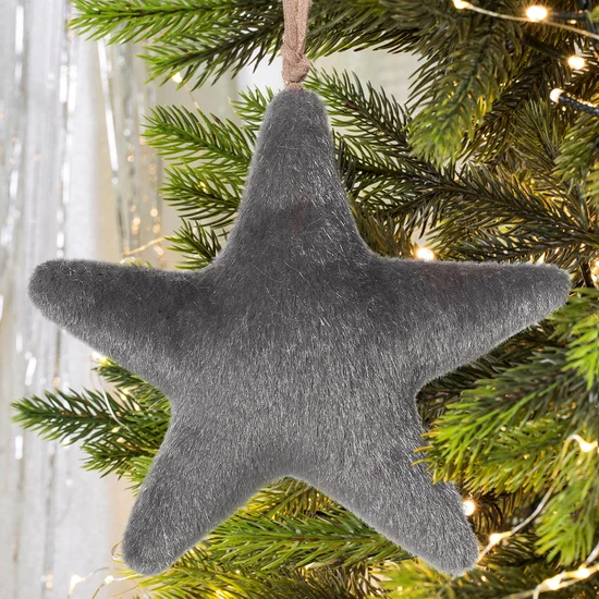 Ozdoba świąteczna GRAS miękka gwiazdka z futerka - 13 cm - stalowy