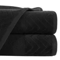 Ręcznik z welwetową bordiurą z wytłaczanym geometrycznym wzorem - 70 x 140 cm - czarny 1