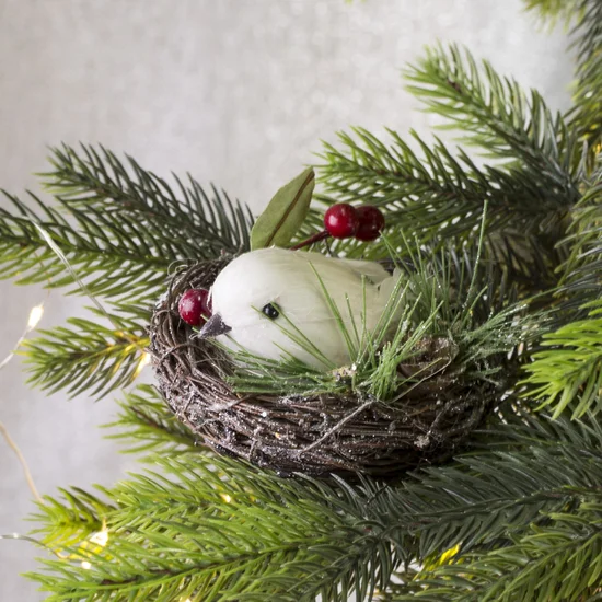 Świąteczna ozdoba NEST ptaszek w gniazdku - ∅ 10 cm - biały