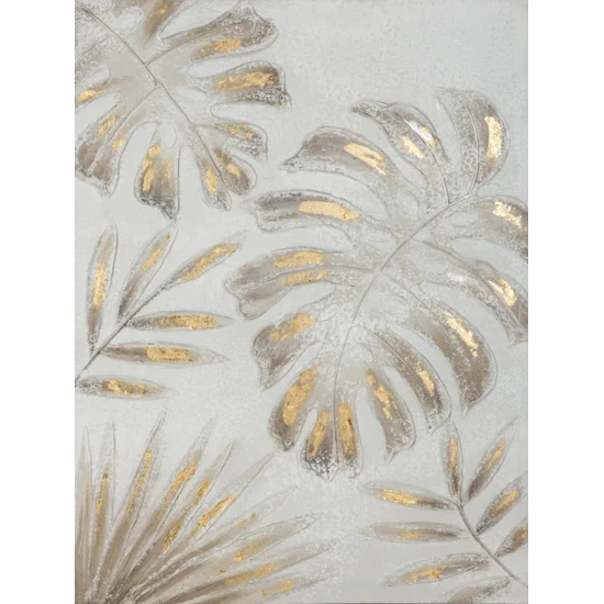 Obraz BOTANIC ręcznie malowane na płótnie egzotyczne liście - 60 x 80 cm - złoty