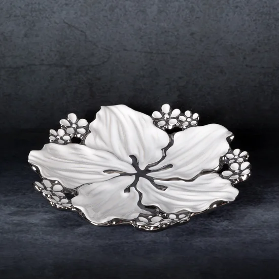 Patera dekoracyjna SIENA okrągła biała z drobnymi kwiatuszkami - ∅ 20 x 3 cm - biały