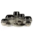 Świecznik ceramiczny JOYCE  dekorowany drobnymi kryształkami srebrno-czarny - 12 x 12 x 10 cm - srebrny 2