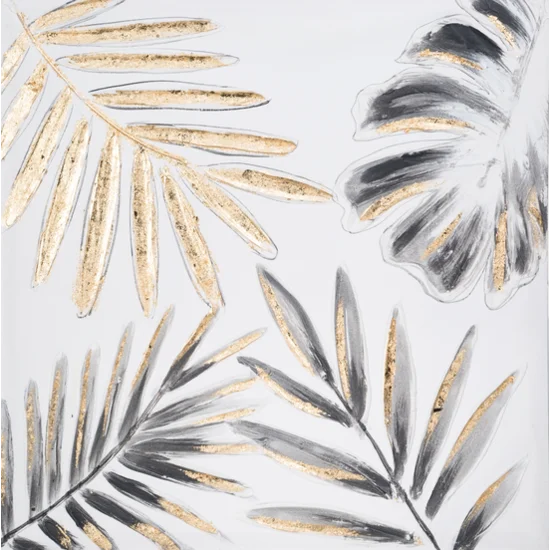 Obraz BOTANIC ręcznie malowane na płótnie egzotyczne liście - 50 x 50 cm - popielaty