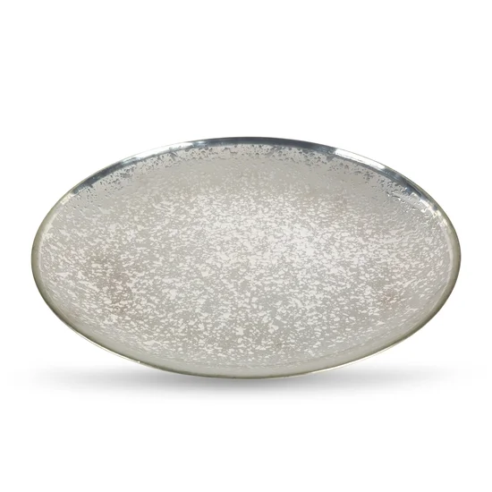 Patera dekoracyjna ze szkła artystycznego okrągła w srebrne cętki - ∅ 28 x 3 cm - srebrny