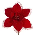 Świąteczny kwiat dekoracyjny z welwetu zdobiony koronką - 16 cm - czerwony 2