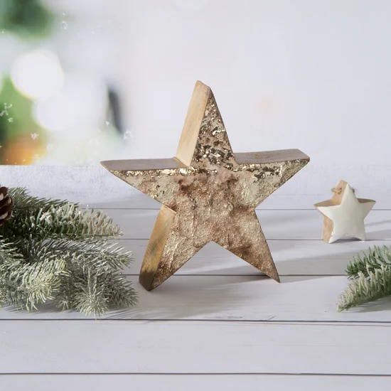 Figurka świąteczna Gwiazda z efektem kory - 20 x 4 x 20 cm - brązowy