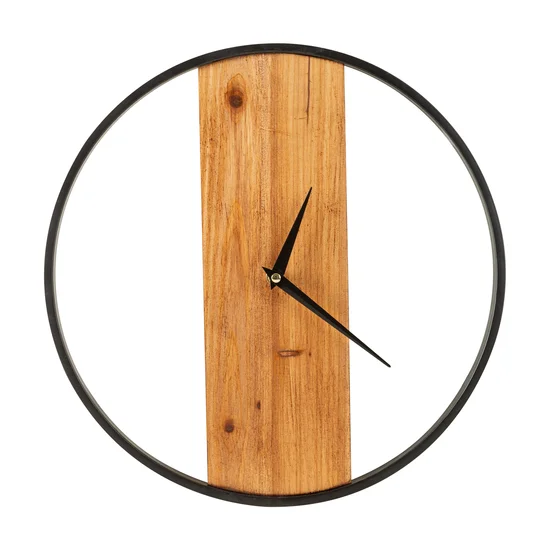 Zegar ścienny minimalistyczny w stylu nowoczesnym drewno+metal - 35 x 5 x 35 cm - brązowy