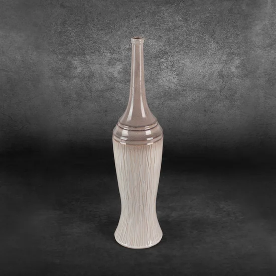 Wazon ceramiczny ROSINA w stylu boho z cieniowaniem - ∅ 16 x 66 cm - kremowy