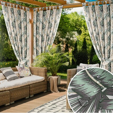 Zasłona beżowo, zielona z wodoodpornej tkaniny idealna do ogrodu i na taras 155x240 cm szelki/rzep GARDEN 155 x 240 cm beżowy,zielony szelki/rzepy | Eurofirany