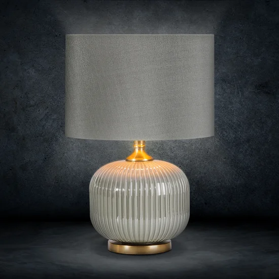 Lampa dekoracyjna z welwetowym abażurem - ∅ 33 x 50 cm - srebrny