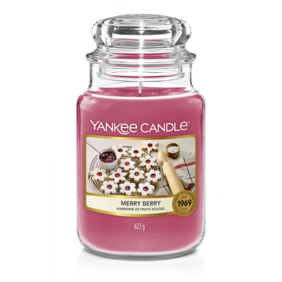 YANKEE CANDLE - Duża świeca zapachowa w słoiku - Merry Berry - ∅ 11 x 17 cm - różowy