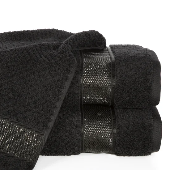 EUROFIRANY PREMIUM Ręcznik MILAN z puszystej bawełny frotte o ryżowej strukturze z błyszczącą bordiurą - 30 x 50 cm - czarny