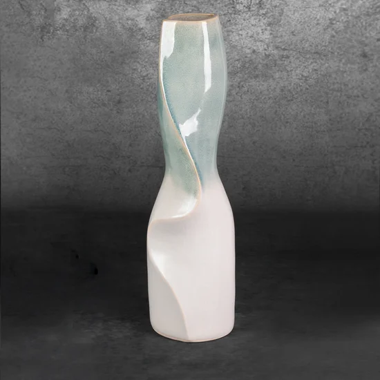 Wazon ceramiczny LIANA w stylu boho z efektem ombre - ∅ 16 x 62 cm - kremowy