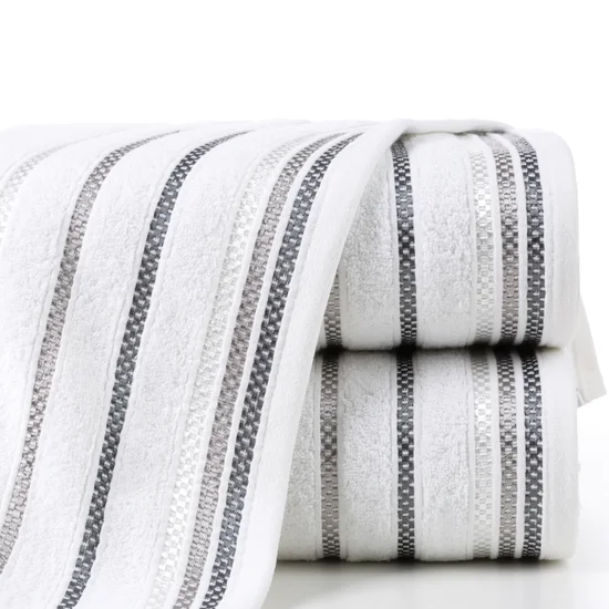 Ręcznik LIVIA  z kolorowymi paskami tkanymi we wzór jodełki - 70 x 140 cm - biały