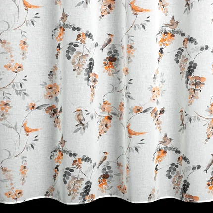 Zasłona RIKI z etaminy z jesiennym motywem botanicznym Zasłona RIKI z etaminy z jesiennym motywem botanicznym - 140 x 250 cm