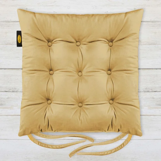 Dwustronna welwetowa poduszka siedziskowa na krzesło z dziewięcioma pikowaniami, gramatura 260 g/m2 - 40 x 40 x 6 cm - miodowy