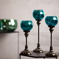 Świecznik bankietowy szklany FIBI  na wysmukłej metalowej  nóżce ze szklanym kloszem - ∅ 12 x 35 cm - turkusowy 3