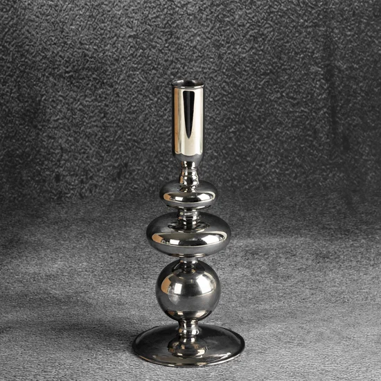 Świecznik dekoracyjny z dymionego szkła w nowoczesnym stylu - ∅ 9 x 21 cm - stalowy