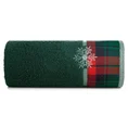 Ręcznik świąteczny STAR  01 bawełniany z żakardową bordiurą w kratkę i haftem ze śnieżynkami - 50 x 90 cm - butelkowy zielony 3