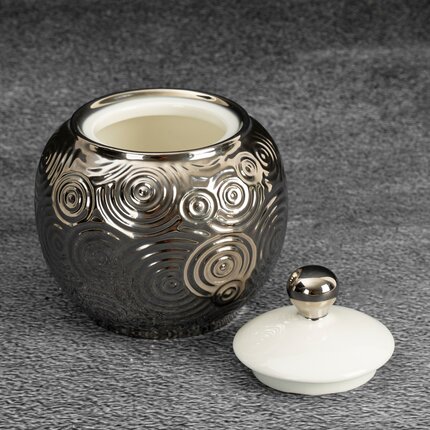 Pojemnik z ceramiki dekoracyjnej ALTEA z wtłoczeniami 10 x 10 x 11 cm srebrny,biały