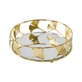 Okrągła taca dekoracyjna SAVA z lustrzanym blatem i ażurowym obrzeżem z metalu z motywem miłorzębów, złota - ∅ 20 x 7 cm - złoty 1