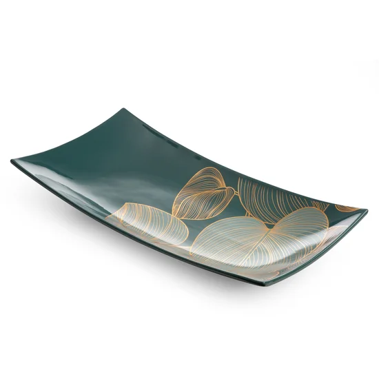 LIMITED COLLECTION Patera dekoracyjna SALVIA ze złotym motywem liści ŚWIEŻOŚĆ SZAŁWII - 41 x 20 x 6 cm - szałwiowy
