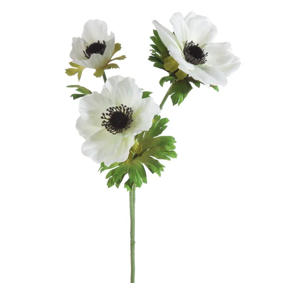 ANEMON ZAWILEC sztuczny kwiat dekoracyjny z płatkami z jedwabistej tkaniny - 56 cm - biały