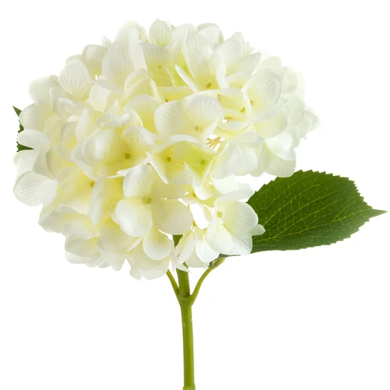 HORTENSJA kwiat sztuczny dekoracyjny z płatkami z jedwabistej tkaniny - dł. 66 cm śr. kwiat 16 cm - biały