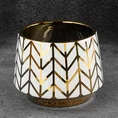 Osłonka ceramiczna na donicę EMERA z geometrycznym wzorem biało-złoty - ∅ 18 x 14 cm - biały 1