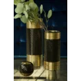 Świecznik ceramiczny czarno-złoty z wytłaczanym geometrycznym wzorem - ∅ 11 x 23 cm - czarny 8
