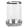 Świecznik dekoracyjny FIN z metalu ze szklanym kloszem dekorowany srebrzystymi kryształkami - ∅ 14 x 20 cm - transparentny 2