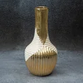 Wazon ceramiczny biało-złoty z geometrycznym wzorem - ∅ 14 x 28 cm - beżowy 1