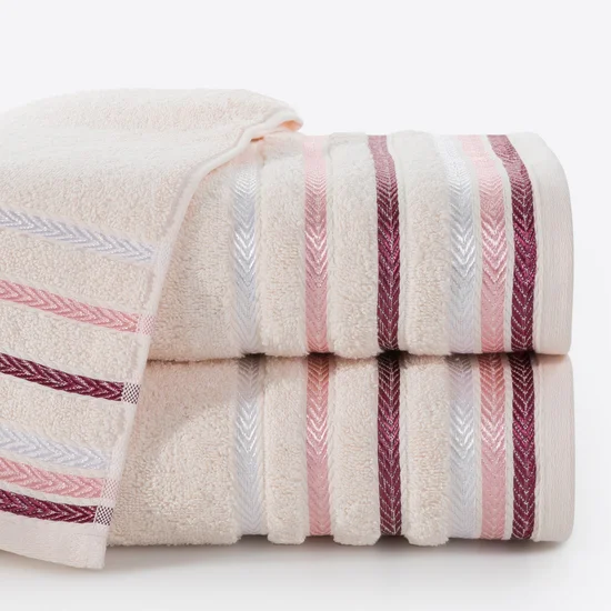 Ręcznik  z kolorowymi paskami w formie jodełki - 50 x 90 cm - różowy