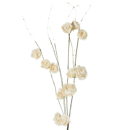 RÓŻYCZKI gałązka, kwiat sztuczny dekoracyjny z pianki foamiran - dł. 83cm śr.kwiat 4cm - kremowy