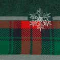 Ręcznik świąteczny STAR  01 bawełniany z żakardową bordiurą w kratkę i haftem ze śnieżynkami - 70 x 140 cm - butelkowy zielony 2