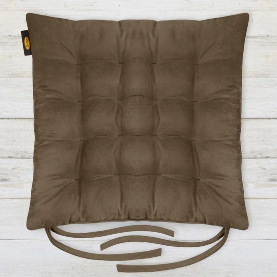 ADORE dwustronna welurowa poduszka siedziskowa na krzesło z szesnastoma pikowaniami, gramatura 195 g/m2 - 40 x 40 x 6 cm - brązowy