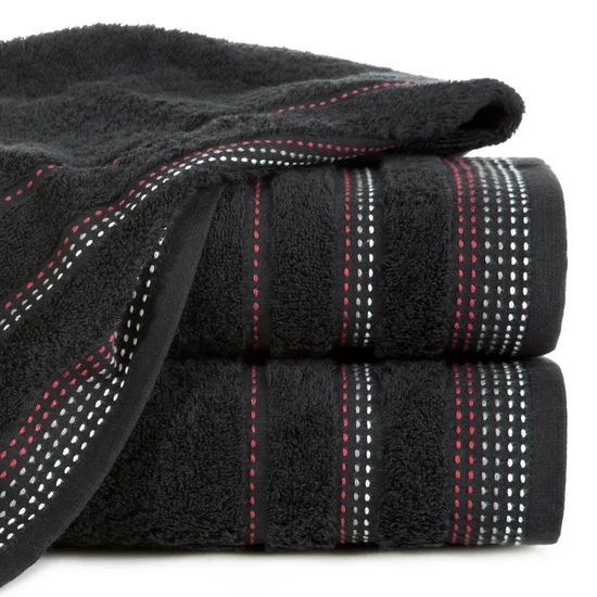 Ręcznik POLA z żakardową bordiurą zdobioną stebnowaniem - 50 x 90 cm - czarny