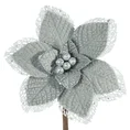 Świąteczny kwiat dekoracyjny z welwetu zdobiony koronką - 16 cm - stalowy 2