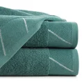 Ręcznik z szenilową bordiurą w błyszczące ukośne paski - 30 x 50 cm - turkusowy 1