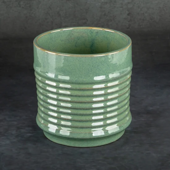 Donica ceramiczna SAMI minimalistyczna, o kształcie walca ze żłobieniami - ∅ 17 x 17 cm - zielony
