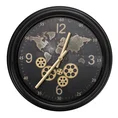 Dekoracyjny zegar ścienny w stylu vintage z mapą i ruchomymi kołami zębatymi - 53 x 9 x 53 cm - czarny 1