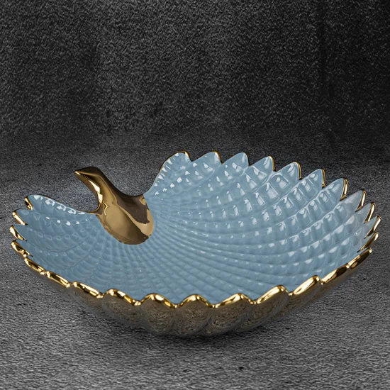 Patera ceramiczna HIRAL  w formie liścia - 33 x 33 x 8 cm - niebieski